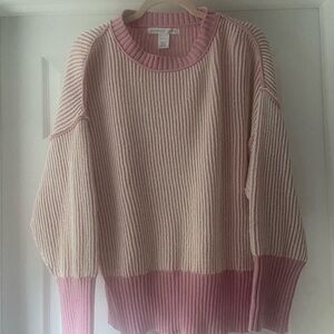 Altar'd State Pink and Cream Colorblock Ribbed Crew Sweater